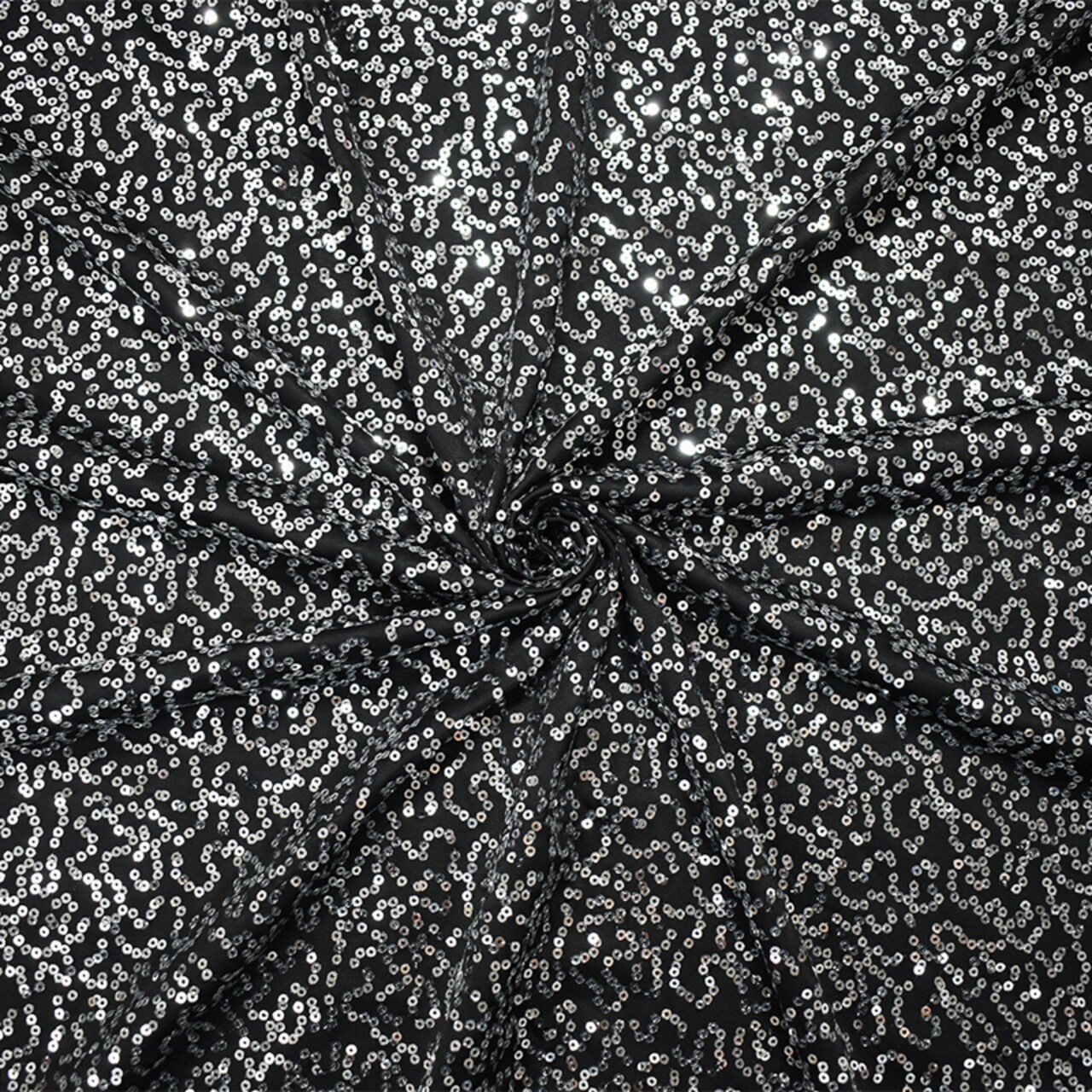Black-Silver Coral Sequin Pattern Stretch Spandex Knit Fabric By the Yard